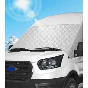 imageWindshield Cover for Ford Transit 20162025 Thick Oxford Front Window Sunshade Class B Windshield Cover for Ice ampamp Snow Gray with Mirror CutoutsPolyester