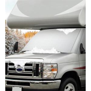imageRV Windshield Cover for Ford E450E350E250EconolineClub Wagon 19972025 MotorhomeThick Oxford Front Window Sunshade Cover Class C RV Windshield Shade for Ice ampamp SnowWith Mirror CutoutsGray