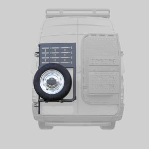 imageTire Carrier with Gear Platform for MercedesBenz Sprinter High Roof Van 20192025 180 Hinges Only Durable Aluminum Construction 2in1 Tire Mount and Storage Rackwith Gear Platform